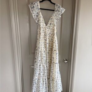 Altar'd State Cream and Blue Floral Maxi Dress